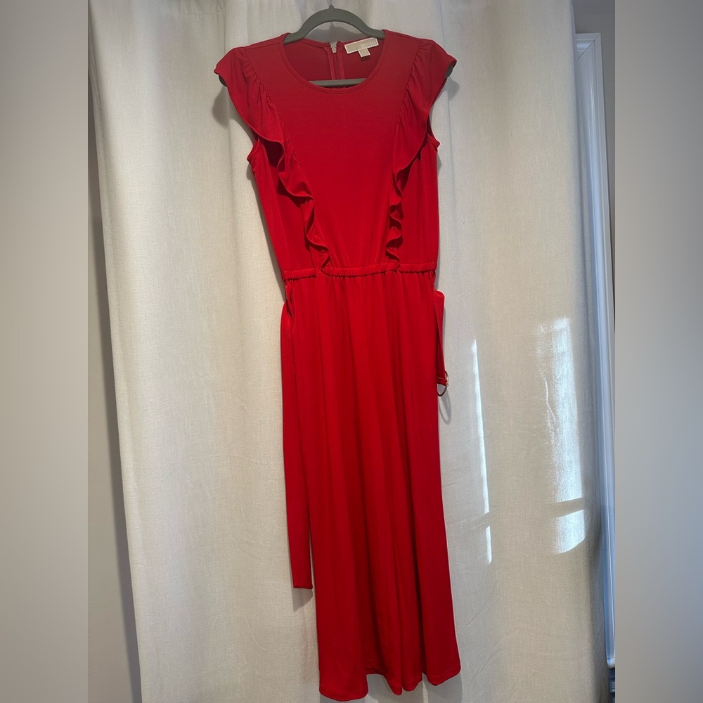 Michael Kors Vibrant Red Ruffled Jumpsuit - Picture 2 of 8